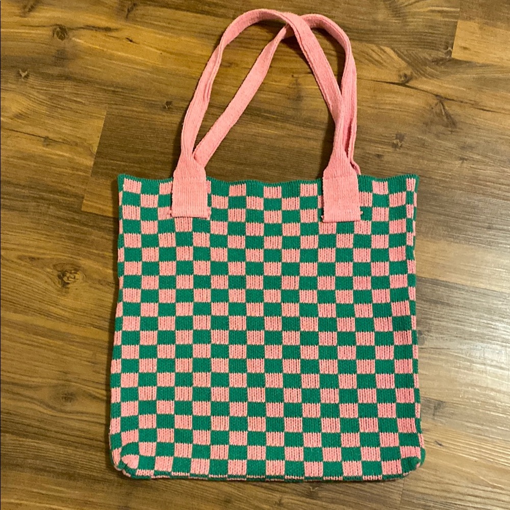 Pink and Green Checkered Tote Bag
